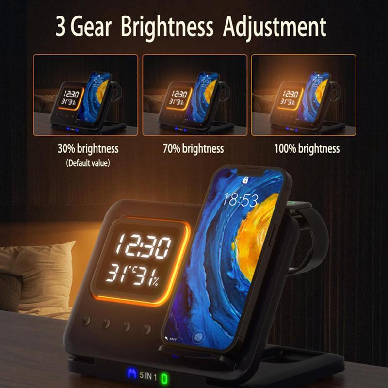 Wireless chargers 5 In1 LED digital alarm clock fast charging station