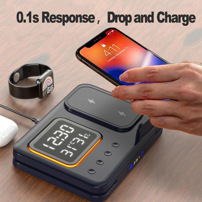 Wireless chargers 5 In1 LED digital alarm clock fast charging station