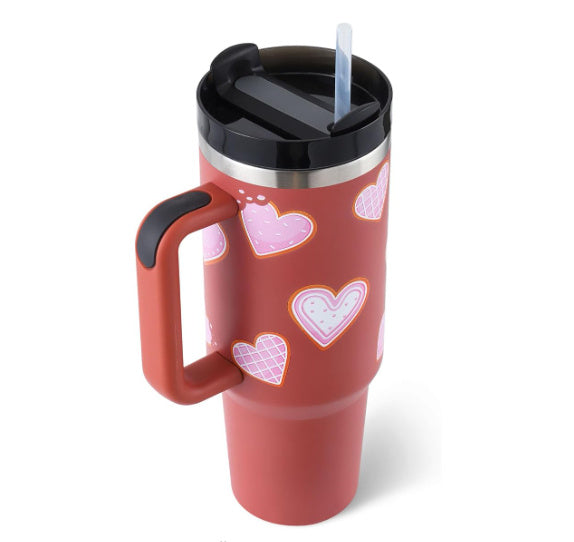 Tumbler With Handle Straw Insulated, Stainless Steel Spill Proof Vacuum Coffee Cup