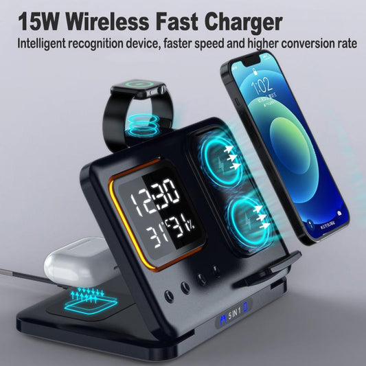 Wireless chargers 5 In1 LED digital alarm clock fast charging station