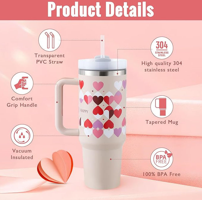 Tumbler With Handle Straw Insulated, Stainless Steel Spill Proof Vacuum Coffee Cup