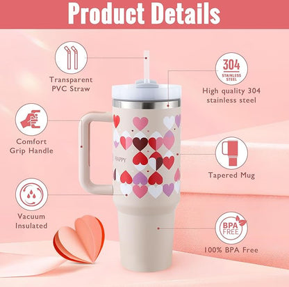 Tumbler With Handle Straw Insulated, Stainless Steel Spill Proof Vacuum Coffee Cup